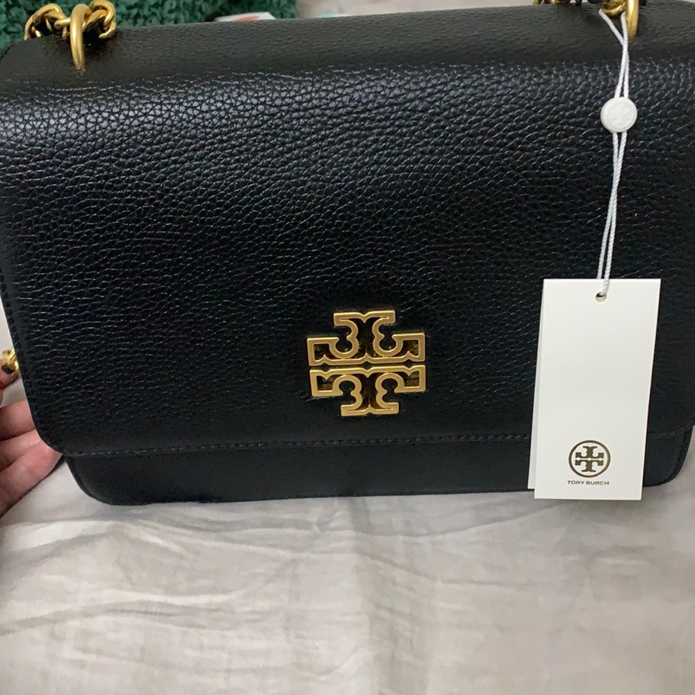 Tory Burch Black Leather Crossbody with Gold Logo